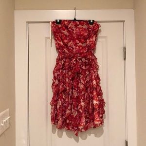Pink flowered strapless sundress
